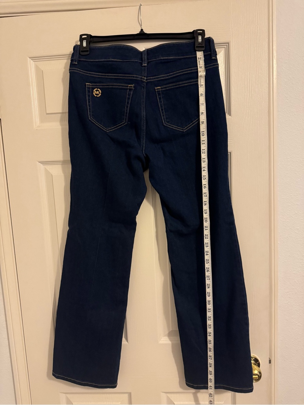 Michael Kors Navy Bootcut Jeans with Gold Logo Accent